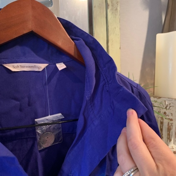 Soft Surroundings NEW 100% Tencel Purple Button Up Trapeze Hem Collared Top M - Picture 8 of 8